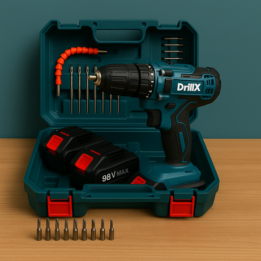 DrillX™ - Berbequim sem fios +2 Pilhas e todos os Acessórios Grátis